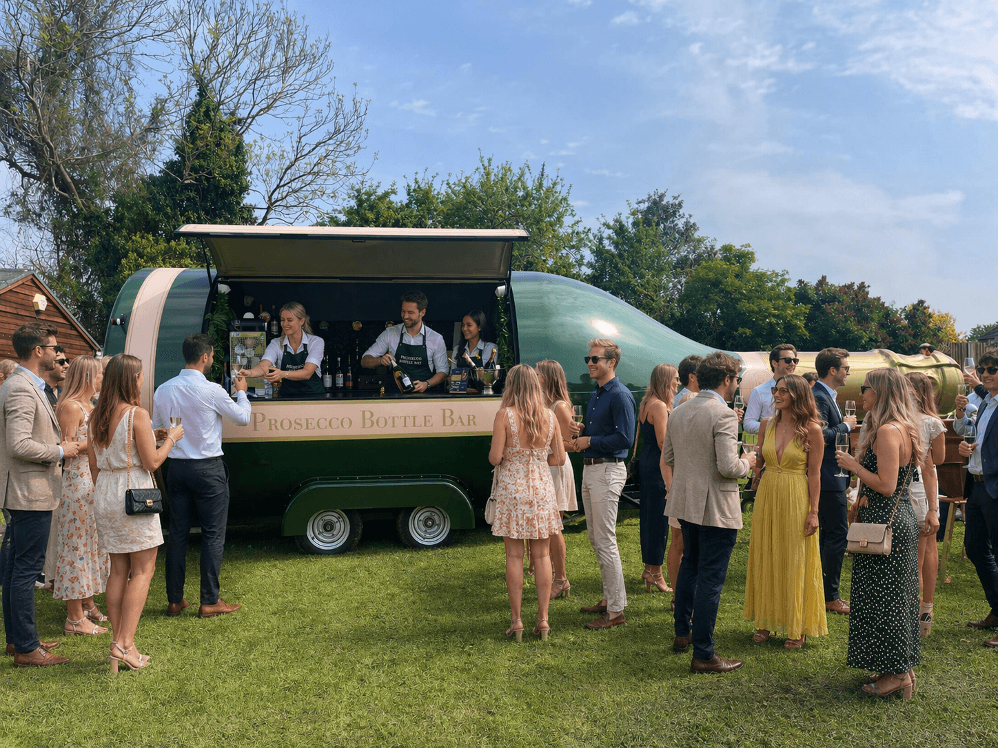 Prosecco Bottle Bar at outdoor party